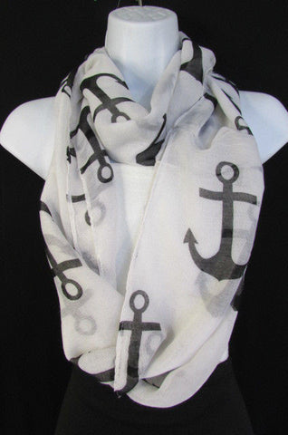 Green Aqua Pink Black White New Women Fashion Fabric Infinity Loop Scarf Big Anchor - alwaystyle4you - 1