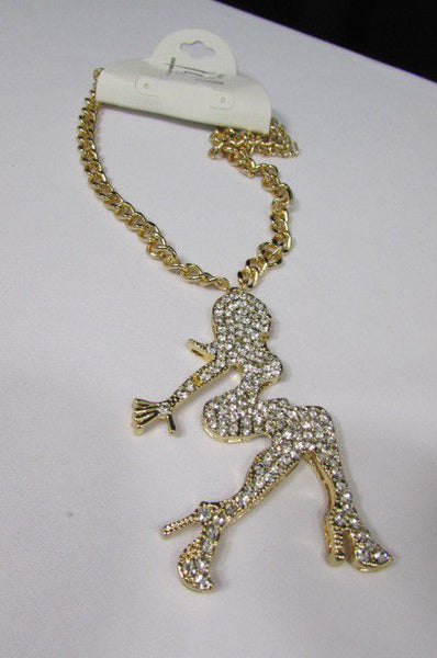 Gold Metal Chains Fashion Necklace Big Silver Rhinestone Sexy woman Shape Pendant New Men Fashion - alwaystyle4you - 6