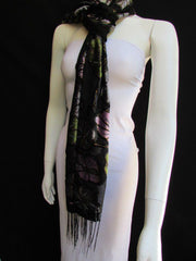 Black Long Fabric Neck Scarf Metallic Big Flowers Faux Velvet New Women Fashion Fashion - alwaystyle4you - 4