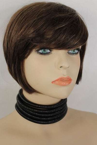 Black Short Fabric Wide 5 Strands Sexy Choker Necklace Earring Set New Women Fashion Accessories