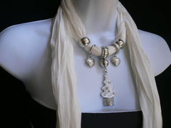 New Women Fashion Snow Christmas Tree Stars Pendant White Long Scarf Necklace - alwaystyle4you - 3