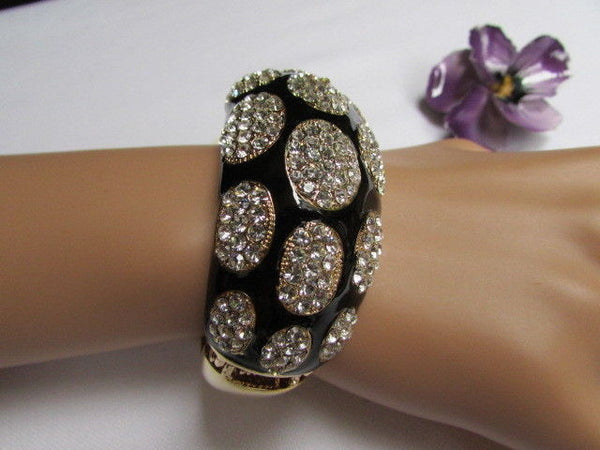 Gold Metal Wide Bracelet Black Animal Print Silver Rhinestone New Women Fashion Jewelry Accessories - alwaystyle4you - 7