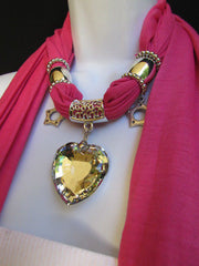 Pink Bowen Soft Fabric Scarf Necklace Silver Big Heart Crystal Stars Pendant Women Fashion - alwaystyle4you - 17