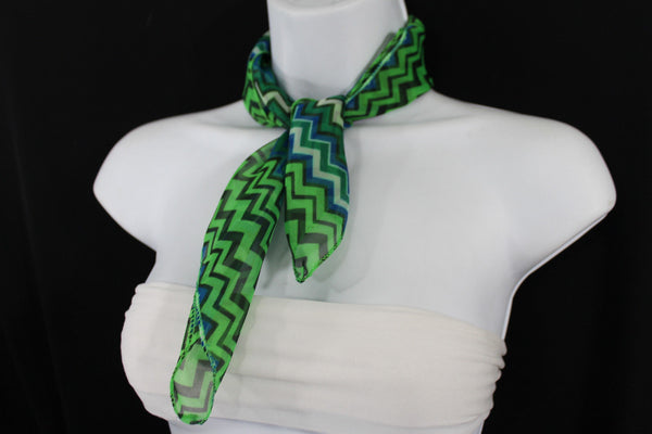 Bright Green Neck Scarf Fabric Black Chevron Print Pocket Square New Women Accessories Fashion - alwaystyle4you - 2