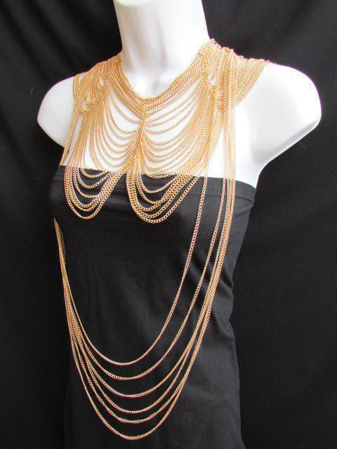 Long Gold / Silver Two Elegant Necklaces + Earring Set Thin Links Women Fashion Jewelry - alwaystyle4you - 1