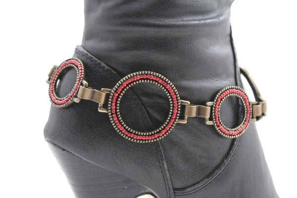 Antique Gold Red Dark Silver Black Rings Anklet Bling Shoe Charm New Women Boot Bracelet Metal Chain - alwaystyle4you - 19