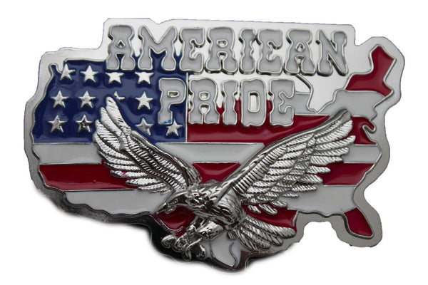 Men Western Fashion Belt Buckle Silver Metal USA Flag American Pride Eagle State - alwaystyle4you - 7