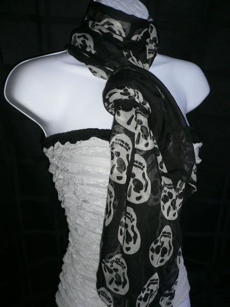 New Women Black Scarf Gray Beautiful Skulls Skeleton Drawing Soft 100% Polyester - alwaystyle4you - 6