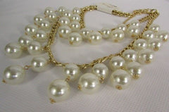 Gold Metal Long Double Chains 2 Strands Big Pearl Beads New Women - alwaystyle4you - 4