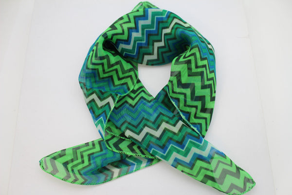 Bright Green Neck Scarf Fabric Black Chevron Print Pocket Square New Women Accessories Fashion - alwaystyle4you - 3