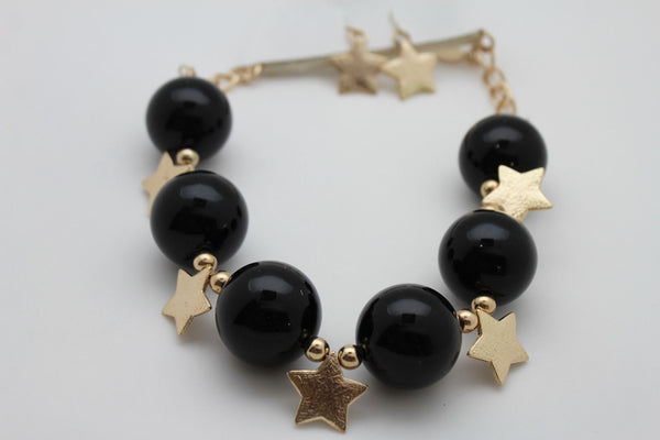 Black / Silver / Gold / Red / White Metal Stars Ball Beads Short Ivory Necklace + Earring Set New Women Fashion Jewelry - alwaystyle4you - 22