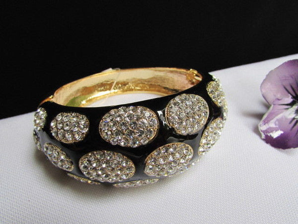 Gold Metal Wide Bracelet Black Animal Print Silver Rhinestone New Women Fashion Jewelry Accessories - alwaystyle4you - 8
