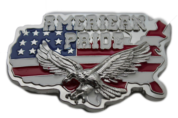 Men Western Fashion Belt Buckle Silver Metal USA Flag American Pride Eagle State - alwaystyle4you - 8