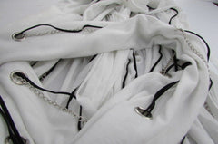 New Women Fashion Soft White Fabric Scarf Mini Faux Fur Balls Black Chains - alwaystyle4you - 2