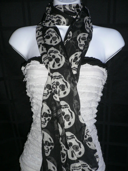 Black Gray Beautiful Skulls Skeleton Drawing Soft Scarf 100% Polyester Women Accessories