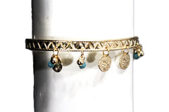 Gold Metal High Arm Cuff Bracelet Skinny Wrap Around Coins Women Fashion Jewelry - alwaystyle4you - 1