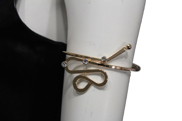 Gold Metal Cuff High Arm Bracelet Wrap Around Retro Silver Rhinestones New Women Fashion Jewelry - alwaystyle4you - 1