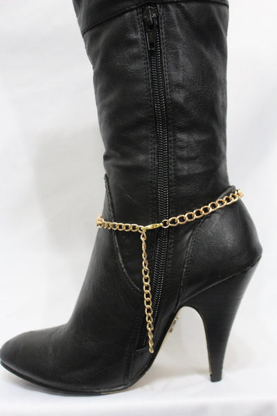 Gold / Sikver Metal Boot Chains Bracelet  Black Big Lion Head Round Coin Anklet Shoe Charm New Women Western Fashion accessories - alwaystyle4you - 9