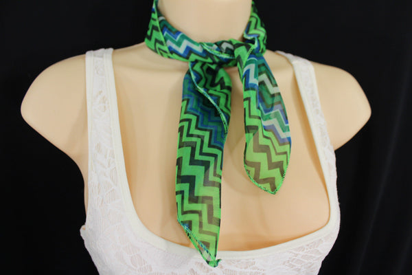 Bright Green Neck Scarf Fabric Black Chevron Print Pocket Square New Women Accessories Fashion - alwaystyle4you - 5