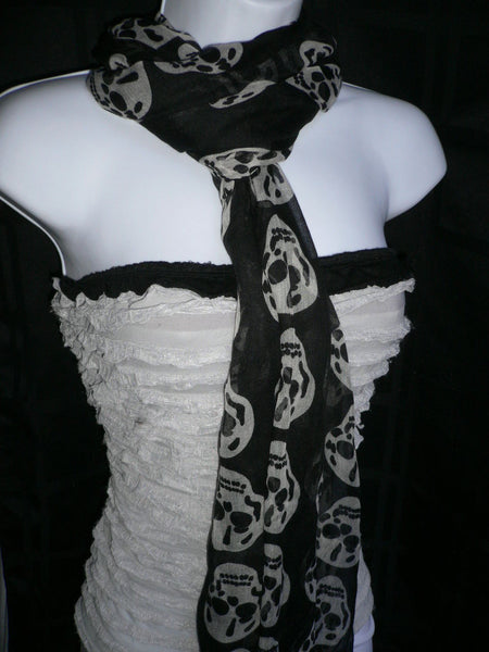 New Women Black Scarf Gray Beautiful Skulls Skeleton Drawing Soft 100% Polyester - alwaystyle4you - 8