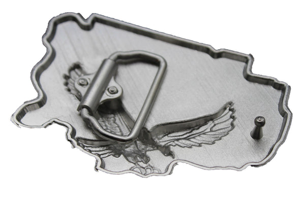 Men Western Fashion Belt Buckle Silver Metal USA Flag American Pride Eagle State - alwaystyle4you - 9