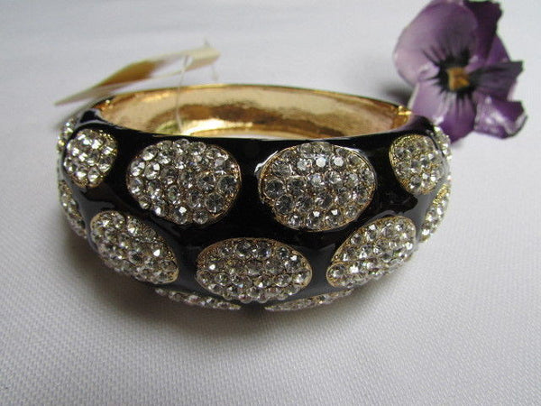 Gold Metal Wide Bracelet Black Animal Print Silver Rhinestone New Women Fashion Jewelry Accessories - alwaystyle4you - 11