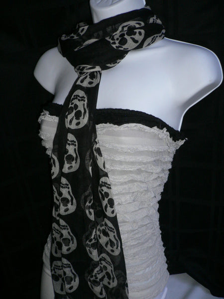 New Women Black Scarf Gray Beautiful Skulls Skeleton Drawing Soft 100% Polyester - alwaystyle4you - 9