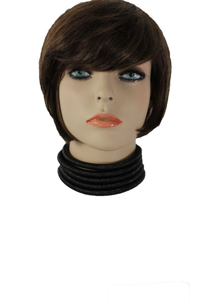 Black Short Fabric Wide 5 Strands Sexy Choker Necklace Earring Set New Women Fashion Accessories