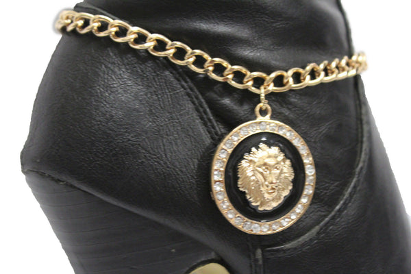 Gold / Sikver Metal Boot Chains Bracelet  Black Big Lion Head Round Coin Anklet Shoe Charm New Women Western Fashion accessories - alwaystyle4you - 10