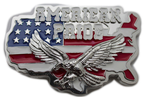 Men Western Fashion Belt Buckle Silver Metal USA Flag American Pride Eagle State - alwaystyle4you - 1