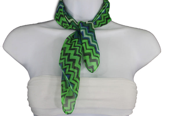 Bright Green Neck Scarf Fabric Black Chevron Print Pocket Square New Women Accessories Fashion - alwaystyle4you - 6