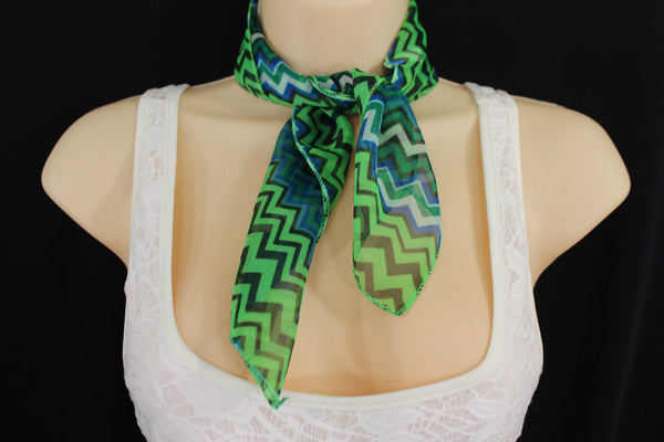 Bright Green Neck Scarf Fabric Black Chevron Print Pocket Square New Women Accessories Fashion - alwaystyle4you - 7