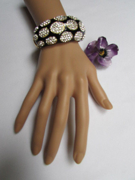 Gold Metal Wide Bracelet Black Animal Print Silver Rhinestone New Women Fashion Jewelry Accessories - alwaystyle4you - 12