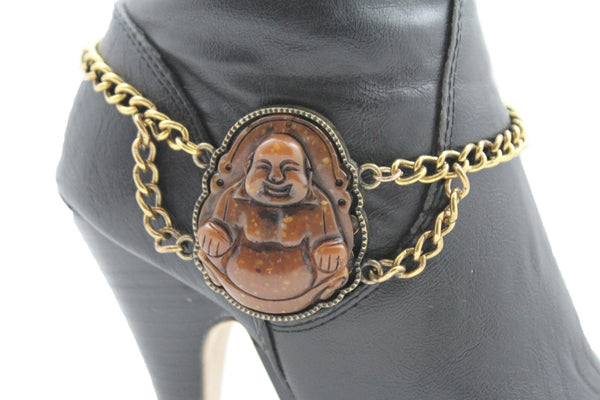 Gold Metal Boot Chain Bracelet Fat Buddha India Anklet Bohemian Shoe Charm New Women