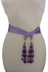 Cream - Off White / Light Purple / Green Long Tie Fringe Beads Hip Waist Belt Scarf Women Fashion Accessories - alwaystyle4you - 2