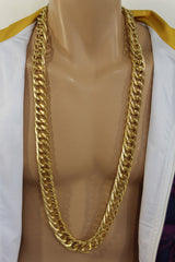 Gold Metal Chain Links Extra Long Necklace New Men Chunky Gangster Hip Hop Biker Fashion - alwaystyle4you - 1