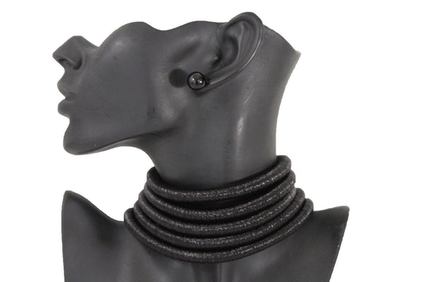 Black Short Fabric Wide 5 Strands Sexy Choker Necklace Earring Set New Women Fashion Accessories