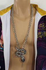 Chunky Silver Metal Chain Links Long Necklace Huge Snake Pendant 3D Men Fashion Style - alwaystyle4you - 1