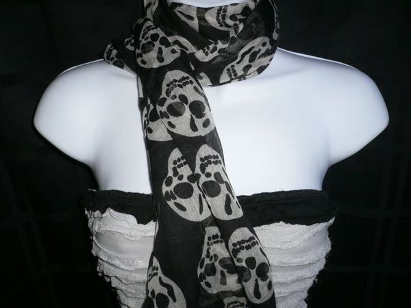 New Women Black Scarf Gray Beautiful Skulls Skeleton Drawing Soft 100% Polyester - alwaystyle4you - 10