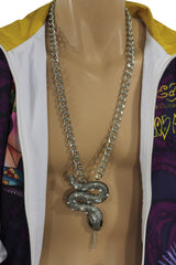 Chunky Silver Metal Chain Links Long Necklace Huge Snake Pendant 3D New Men Fashion Style - alwaystyle4you - 3