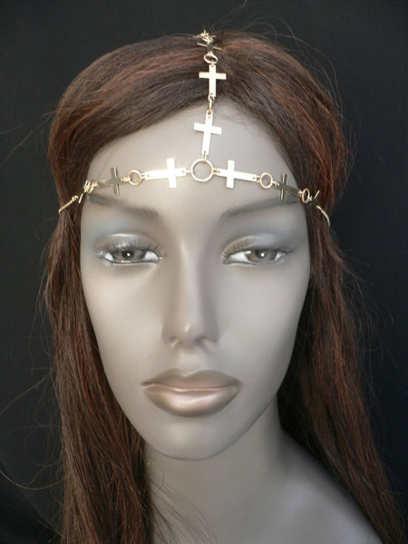 Gold Metal Head Chain Multi Small Crosses Trendy New Women Beach Party Fashion Accessories