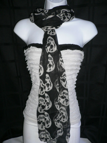 New Women Black Scarf Gray Beautiful Skulls Skeleton Drawing Soft 100% Polyester - alwaystyle4you - 1