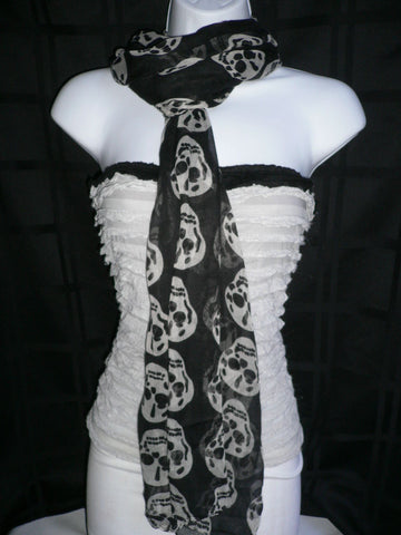 New Women Black Scarf Gray Beautiful Skulls Skeleton Drawing Soft 100% Polyester - alwaystyle4you - 1