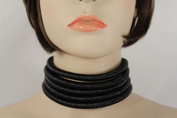 Black Short Fabric Wide 5 Strands Sexy Choker Necklace Earring Set New Women Fashion Accessories