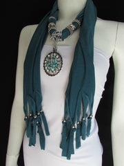 Blue Pink Beads Fabric Scarf Long Necklace Rhinestones Cross Pendant New Women Fashion - alwaystyle4you - 1