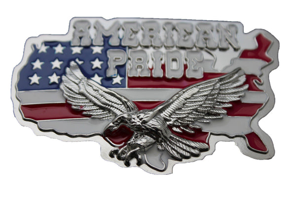 Men Western Fashion Belt Buckle Silver Metal USA Flag American Pride Eagle State - alwaystyle4you - 2