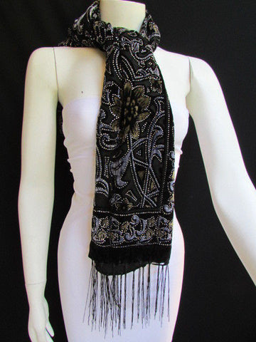 Women Scarf Black Multi Colors Big Flowers Faux Velvet European Stylish Shades - alwaystyle4you - 1