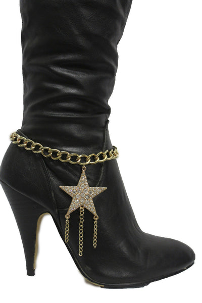 Gold Silver Metal Chain Big Falling Star Anklet Shoe Charm New Women Western Boot Bracelet - alwaystyle4you - 16