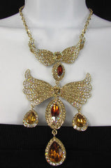 Metal Flying Wings Gold Silver Rhinestones Necklace + Earrings set Women Fashion - alwaystyle4you - 6