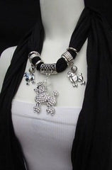 Blue, Black, L. Pink, Pink Fuscia Soft Fabric Scarf Silver Metal Poodle Dog Pendant New Women Fashion - alwaystyle4you - 1